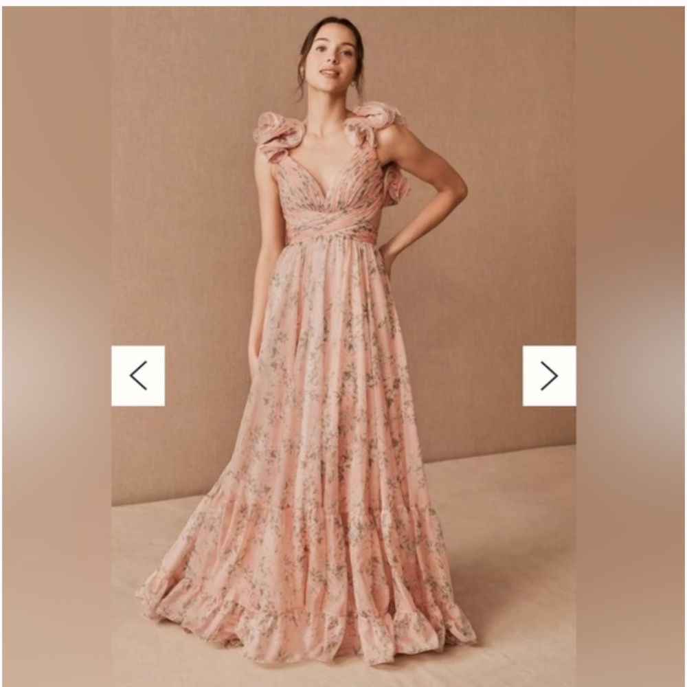 Mac Duggal RUFFLE TIERED FLORAL CUT-OUT CHIFFON GOWN